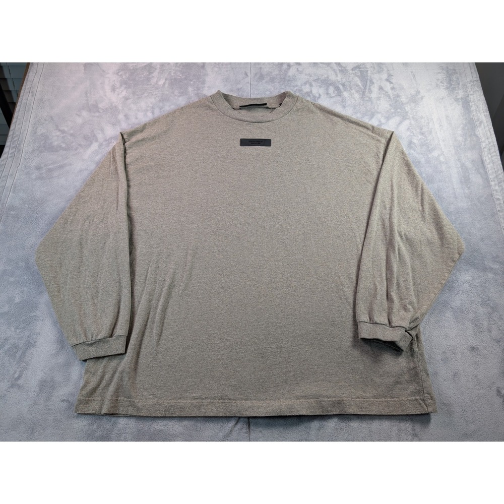 Fear of God Essentials Mens Long Sleeve T-Shirt Tan Heather Gray Oversized Med